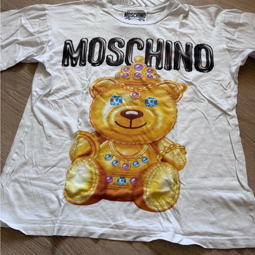 Moschino White Tee with Black Teddy Patch